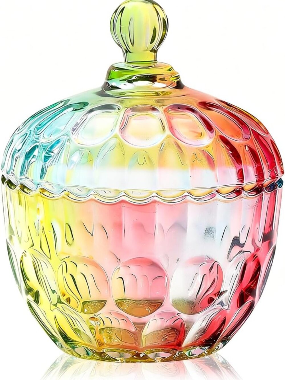 Large 26 oz Iridescent Glass Candy Dish with Lid - Decorative Cookie Jar for